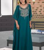 Teal-green embroidered georgette islamic kaftan