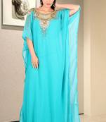 Sky-blue embroidered georgette islamic kaftan
