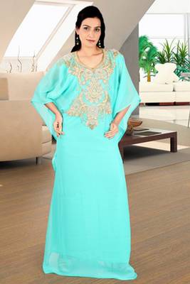 Light-green embroidered georgette islamic kaftan 1