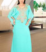 Light-green embroidered georgette islamic kaftan