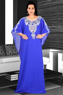 Blue embroidered georgette islamic kaftan 1