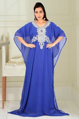 Blue embroidered georgette islamic kaftan 1