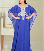 Blue embroidered georgette islamic kaftan