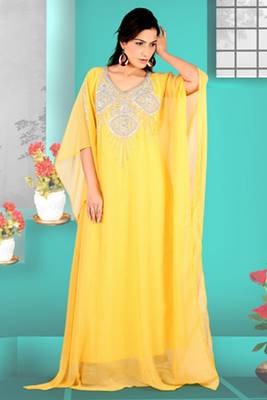 Yellow embroidered georgette islamic kaftan 1