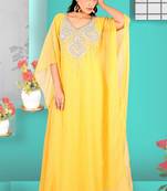 Yellow embroidered georgette islamic kaftan