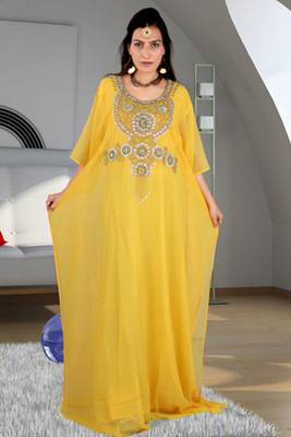 Yellow embroidered georgette islamic kaftan 1