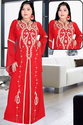Red embroidered georgette islamic kaftan 1