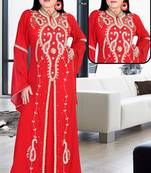 Red embroidered georgette islamic kaftan