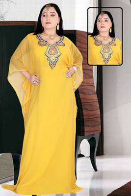 Yellow embroidered georgette islamic kaftan 1