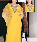 Yellow embroidered georgette islamic kaftan