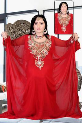 Red embroidered georgette islamic kaftan 1