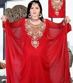 Red embroidered georgette islamic kaftan