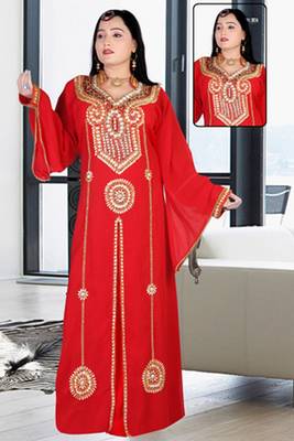 Red embroidered georgette islamic kaftan 1