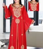 Red embroidered georgette islamic kaftan