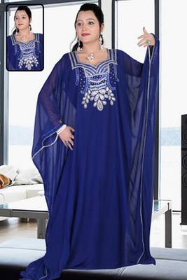 Navy-blue embroidered georgette islamic kaftan 1