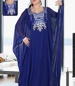 Navy-blue embroidered georgette islamic kaftan