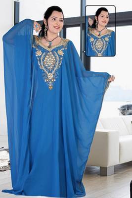 Sky-blue embroidered georgette islamic kaftan 1