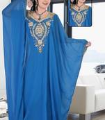 Sky-blue embroidered georgette islamic kaftan