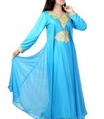 Sky-blue embroidered georgette islamic kaftan
