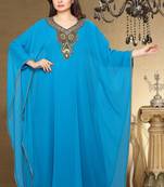 Sky-blue embroidered georgette islamic kaftan