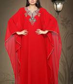 Red embroidered georgette islamic kaftan