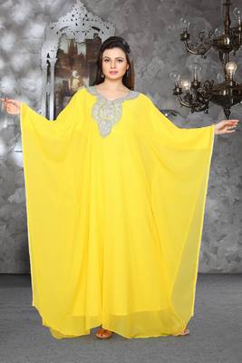 Yellow embroidered georgette islamic kaftan 1