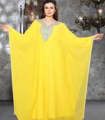 Yellow embroidered georgette islamic kaftan