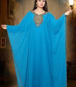 Sky-blue embroidered georgette islamic kaftan
