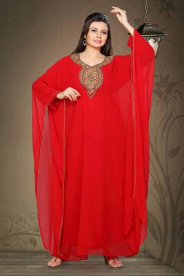 Red embroidered georgette islamic kaftan 1