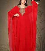 Red embroidered georgette islamic kaftan