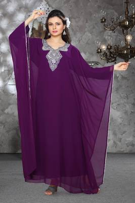 Wine embroidered georgette islamic kaftan 1