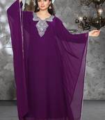 Wine embroidered georgette islamic kaftan