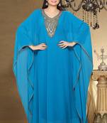 Sky-blue embroidered georgette islamic kaftan