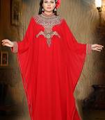 Red embroidered georgette islamic kaftan