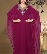 Rani-pink embroidered georgette islamic kaftan