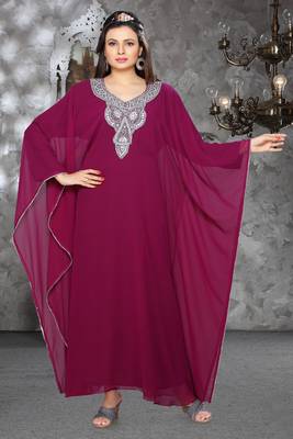 Rani-pink embroidered georgette islamic kaftan 1