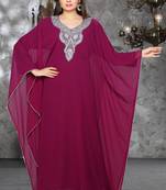 Rani-pink embroidered georgette islamic kaftan