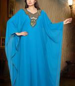 Sky-blue embroidered georgette islamic kaftan