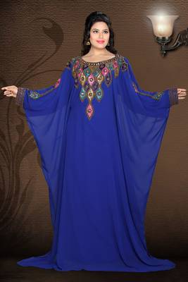 Royal-blue embroidered georgette islamic kaftan 1