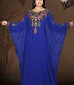 Royal-blue embroidered georgette islamic kaftan