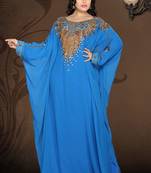 Sky-blue embroidered georgette islamic kaftan