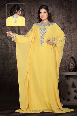 Yellow embroidered georgette islamic kaftan 1