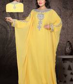 Yellow embroidered georgette islamic kaftan