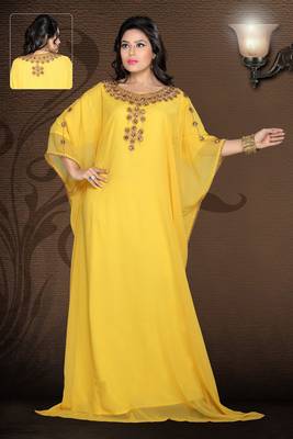 Yellow embroidered georgette islamic kaftan 1