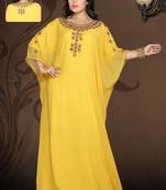 Yellow embroidered georgette islamic kaftan