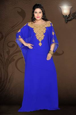 Royal-blue embroidered georgette islamic kaftan 1