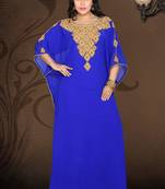 Royal-blue embroidered georgette islamic kaftan