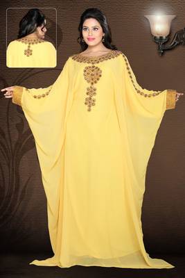 Yellow embroidered georgette islamic kaftan 1