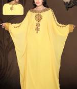Yellow embroidered georgette islamic kaftan