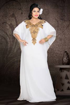 White embroidered georgette islamic kaftan 1